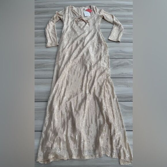 ASOS The Frolic exclusive sequin tie front bodycon maxi dress Beige Size 6 NWT - Picture 1 of 10
